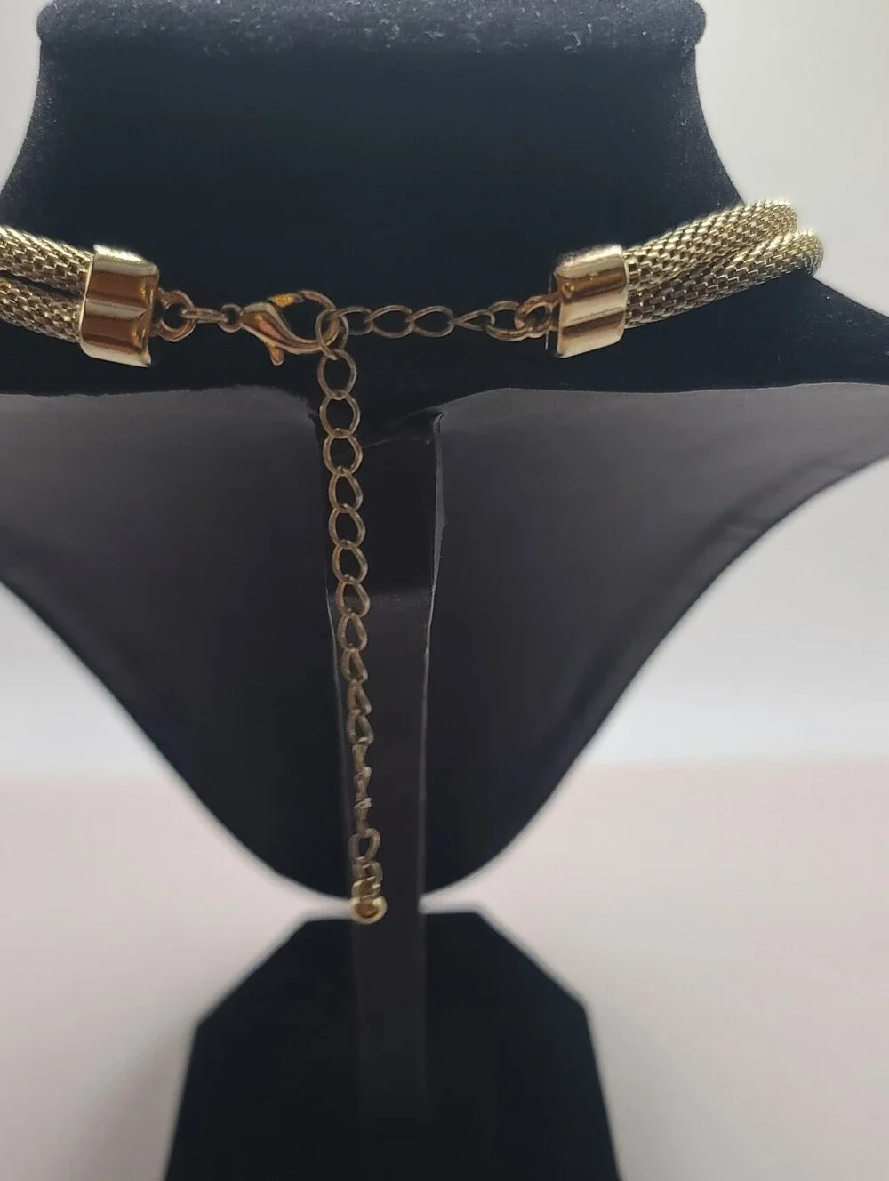 Double Snake Chain Gold Tone Statement Necklace With Gold Rings